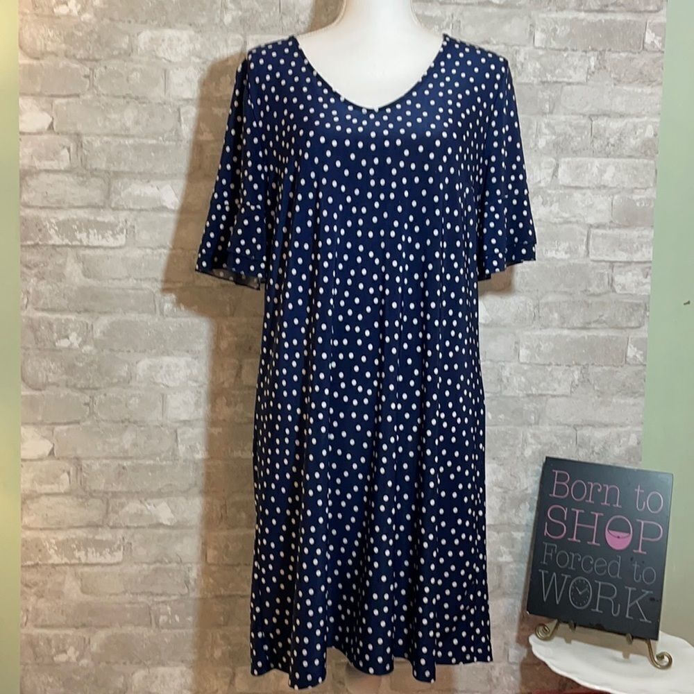 Tacera Navy and White Polka Dot Midi Dress